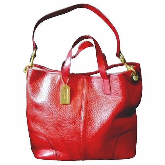 COACH Luxe Hadley Tumbled Red Leather Oversized Carry-On Shoulder Bag Satchel - Picture 1 of 15